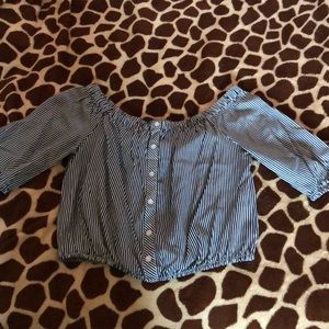 Stripped button down off the shoulder blouse